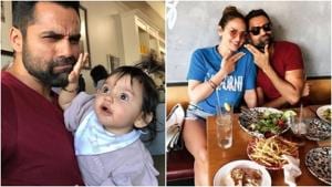 Abhay Deol with his niece Radhya and cousin Esha Deol in US.(Instagram) Abhay Deol with his niece Radhya and cousin Esha Deol in US.(Instagram)