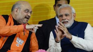 Prime Minister Narendra Modi (right) with BJP national president Amit Shah at the party headquarters in New Delhi in December 2017. The BJP is hoping to improve, or at least maintain, its 2014 strike in northern, western and central India in the 2019 Lok Sabha elections.(AFP File Photo) Prime Minister Narendra Modi (right) with BJP national president Amit Shah at the party headquarters in New Delhi in December 2017. The BJP is hoping to improve, or at least maintain, its 2014 strike in northern, western and central India in the 2019 Lok Sabha elections.(AFP File Photo)