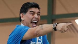 Diego Maradona’s antics in the stands during Argentina’s FIFA World Cup 2018 grabbed eyeballs.(Reuters) Diego Maradona’s antics in the stands during Argentina’s FIFA World Cup 2018 grabbed eyeballs.(Reuters)