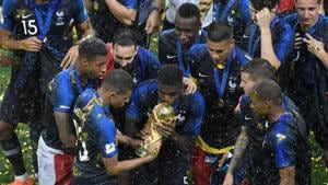 France's players lift the FIFA World Cup 2018 trophy after the final against Croatia at the Luzhniki Stadium in Moscow on July 15.(AFP) France's players lift the FIFA World Cup 2018 trophy after the final against Croatia at the Luzhniki Stadium in Moscow on July 15.(AFP)