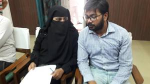 Nida Khan and her brother met district magistrate Pinki Jowel.(HT File Photo) Nida Khan and her brother met district magistrate Pinki Jowel.(HT File Photo)