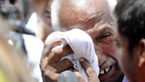A relative breaks down at the site in Greater Noida where two buildings collapsed on July 17, leading to the death of 8 persons.(Sunil Ghosh/ HT Photo) A relative breaks down at the site in Greater Noida where two buildings collapsed on July 17, leading to the death of 8 persons.(Sunil Ghosh/ HT Photo)