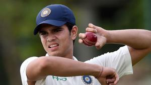 Arjun Tendulkar, son of Sachin, took one wicket in the second innings as well.(AFP) Arjun Tendulkar, son of Sachin, took one wicket in the second innings as well.(AFP)