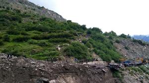 Four people, including two kids, were inside a hut that collapsed due to a landslide triggered by a cloudburst in Chamoli district on Friday.(Photo credit: SDRF) Four people, including two kids, were inside a hut that collapsed due to a landslide triggered by a cloudburst in Chamoli district on Friday.(Photo credit: SDRF)