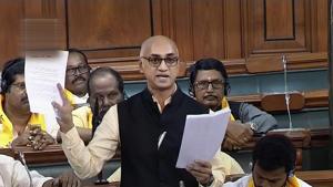 TDP MP Jayadev Galla speaks in the Lok Sabha on no-confidence motion during the Monsoon Session of Parliament, in New Delhi on Friday.(PTI) TDP MP Jayadev Galla speaks in the Lok Sabha on no-confidence motion during the Monsoon Session of Parliament, in New Delhi on Friday.(PTI)