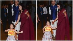 Ziva Dhoni with her mother Sakshi at Poorna Patel’s mehendi function.(Viral Bhayani) Ziva Dhoni with her mother Sakshi at Poorna Patel’s mehendi function.(Viral Bhayani)