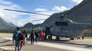 The 8th batch of pilgrims is stranded at Naini-Saini airstrip (above) as copters are unable to fly for the past one week.(HT Photo) The 8th batch of pilgrims is stranded at Naini-Saini airstrip (above) as copters are unable to fly for the past one week.(HT Photo)