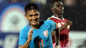 Sunil Chhetri plays his club football for Bengaluru FC(PTI) Sunil Chhetri plays his club football for Bengaluru FC(PTI)
