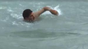 A video grab posted by Haryana BJP president Subhash Barala showing him swimming in a canal in his constituency Tohana in Fatehabad district. A video grab posted by Haryana BJP president Subhash Barala showing him swimming in a canal in his constituency Tohana in Fatehabad district.