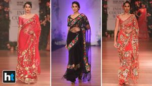 Many of the sarees in designer Pallavi Jaikishan’s collection at the India Couture Week 2018 had a softer look with iridescent and shiny organza and sheer fabrics that were playfully finished with a variety of tassels and fringes.(RAAJJESH KASHYAP/HT Photo) Many of the sarees in designer Pallavi Jaikishan’s collection at the India Couture Week 2018 had a softer look with iridescent and shiny organza and sheer fabrics that were playfully finished with a variety of tassels and fringes.(RAAJJESH KASHYAP/HT Photo)