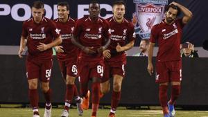 Mohammed Salah (R) of Liverpool celebrates his goal against Manchester City during their match at MetLife Stadium on July 25, 2018 in East Rutherford, New Jersey.(AFP) Mohammed Salah (R) of Liverpool celebrates his goal against Manchester City during their match at MetLife Stadium on July 25, 2018 in East Rutherford, New Jersey.(AFP)