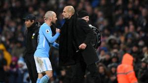 David Silva embraces Josep Guardiola, Manager of Manchester City during the Premier League match.(Getty Images) David Silva embraces Josep Guardiola, Manager of Manchester City during the Premier League match.(Getty Images)