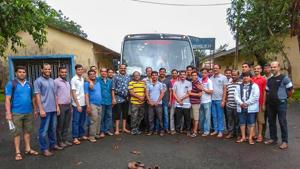 Raigad: The group of staff members of an agriculture university in the Konkan region who were traveling in the bus, which later fell into a gorge, killing 33 passengers, in Raigad on Saturday, July 28, 2018. (PTI Photo) (PTI7_28_2018_000108B)(PTI) Raigad: The group of staff members of an agriculture university in the Konkan region who were traveling in the bus, which later fell into a gorge, killing 33 passengers, in Raigad on Saturday, July 28, 2018. (PTI Photo) (PTI7_28_2018_000108B)(PTI)