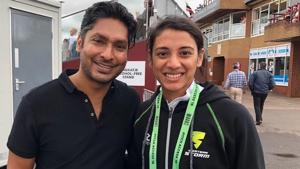 Smriti Mandhana shared a picture of her alongside Kumar Sangakkara on Instagram, calling it a ‘fan girl moment’.(Instagram) Smriti Mandhana shared a picture of her alongside Kumar Sangakkara on Instagram, calling it a ‘fan girl moment’.(Instagram)