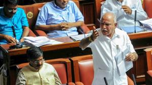 Former Karnataka Chief Minister BS Yeddyurappa speaks during Karnataka legislative assembly session.(PTI Photo) Former Karnataka Chief Minister BS Yeddyurappa speaks during Karnataka legislative assembly session.(PTI Photo)