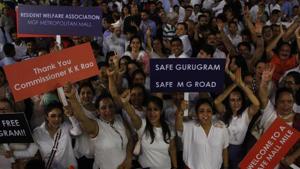 Residents of colonies around MG Road and mall association members celebrate after the district administration announced the withdrawal of the No Objection Certificate(NoC) issued to 10 nightclubs operating on the stretch, Sunday, July 29, 2018.(Yogendra Kumar/HT PHOTO) Residents of colonies around MG Road and mall association members celebrate after the district administration announced the withdrawal of the No Objection Certificate(NoC) issued to 10 nightclubs operating on the stretch, Sunday, July 29, 2018.(Yogendra Kumar/HT PHOTO)