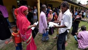 Villagers wait outside the National Register of Citizens centre to get their documents verified by government officials, at Mayong Village in Morigaon district, Assam.(REUTERS) Villagers wait outside the National Register of Citizens centre to get their documents verified by government officials, at Mayong Village in Morigaon district, Assam.(REUTERS)