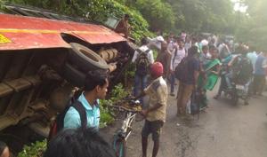 The incident took place near Manjurli village as the bus was heading to Saphale town, around 98km away from Mumbai.(Navin Patil) The incident took place near Manjurli village as the bus was heading to Saphale town, around 98km away from Mumbai.(Navin Patil)