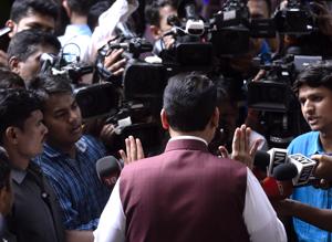 Maharashtra CM Devendra Fadnavis addresses the media after the meeting leaders of the Maratha Andolan and Narayan Rane at Sahyadri Guest House in Mumbai.(HT Photo) Maharashtra CM Devendra Fadnavis addresses the media after the meeting leaders of the Maratha Andolan and Narayan Rane at Sahyadri Guest House in Mumbai.(HT Photo)