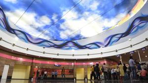 The colourful ceiling at the INA station on the Pink Line of the Delhi metro.(Mohd Zakir/HT PHOTO) The colourful ceiling at the INA station on the Pink Line of the Delhi metro.(Mohd Zakir/HT PHOTO)