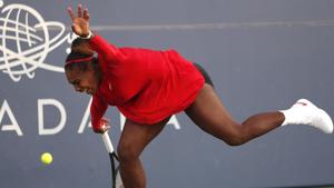 Serena Williams, of the United States, reacts after missing a shot from Johanna Konta, of Britain, during the Mubadala Silicon Valley Classic tennis tournament in San Jose.(AP) Serena Williams, of the United States, reacts after missing a shot from Johanna Konta, of Britain, during the Mubadala Silicon Valley Classic tennis tournament in San Jose.(AP)