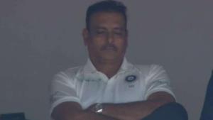 Ravi Shastri takes a quick nap during the first Test match between India and England.(Twitter)