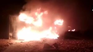 The impact of the explosion was so massive that huge blocks of stone from the quarry flung into air and fell on a workers’ shed in which nearly 30 labourers were taking rest after the day-long work.(ANI/Twitter) The impact of the explosion was so massive that huge blocks of stone from the quarry flung into air and fell on a workers’ shed in which nearly 30 labourers were taking rest after the day-long work.(ANI/Twitter)