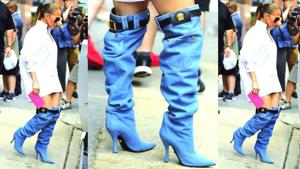Jennifer Lopez wears Versace boots in New York. (Twitter) Jennifer Lopez wears Versace boots in New York. (Twitter)