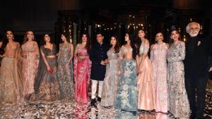 Designer Manish Malhotra with his muses and Sunil Sethi on the ramp.