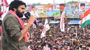 Jana Sena Party chief Pawan Kalyan held a series of meetings with leaders of Left parties on Thursday and Friday in Hyderabad.(PTI) Jana Sena Party chief Pawan Kalyan held a series of meetings with leaders of Left parties on Thursday and Friday in Hyderabad.(PTI)
