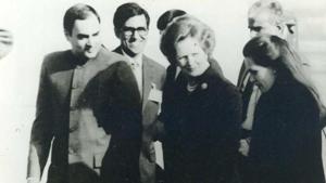 Late prime minister Rajiv Gandhi with his wife, Sonia Gandhi, and former British prime minister Margaret Thatcher.(HT Photo) Late prime minister Rajiv Gandhi with his wife, Sonia Gandhi, and former British prime minister Margaret Thatcher.(HT Photo)