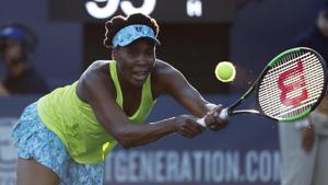 Venus Williams, of the United States, hits a backhand to Heather Watson, from Britain, during the Mubadala Silicon Valley Classic tennis tournament in San Jose(AP) Venus Williams, of the United States, hits a backhand to Heather Watson, from Britain, during the Mubadala Silicon Valley Classic tennis tournament in San Jose(AP)