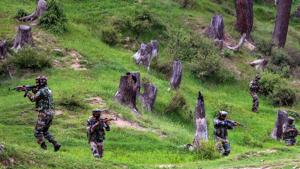 A police spokesman said the encounter took place in an open area after the militants, who were in hiding, took advantage of the darkness and came out of the house where they had been holed up and sprayed gunfire on the security forces.(PTI photo) A police spokesman said the encounter took place in an open area after the militants, who were in hiding, took advantage of the darkness and came out of the house where they had been holed up and sprayed gunfire on the security forces.(PTI photo)