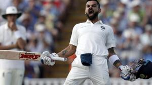 India's Captain Virat Kohli celebrates his century on the second day of the first Test cricket match between England and India at Edgbaston.(AFP) India's Captain Virat Kohli celebrates his century on the second day of the first Test cricket match between England and India at Edgbaston.(AFP)