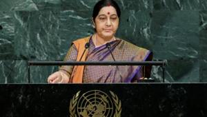 File photo of external affairs Minister Sushma Swaraj addressing the 72nd United Nations General Assembly at UN headquarters in New York last year.(REUTERS) File photo of external affairs Minister Sushma Swaraj addressing the 72nd United Nations General Assembly at UN headquarters in New York last year.(REUTERS)