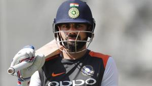 India's team captain Virat Kohli waits to go int the nets during a training session at Lord's Cricket ground in London.(AP) India's team captain Virat Kohli waits to go int the nets during a training session at Lord's Cricket ground in London.(AP)
