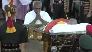 M Karunanidhi was buried with state honours at Marina Beach this evening (ANI Twitter) M Karunanidhi was buried with state honours at Marina Beach this evening (ANI Twitter)
