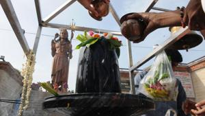 A Shivlinga was found desecrated in a temple in village Hasanpur in Shamli district on Wednesday following which devotees held protests over the incident, police said.(Representative Image/HT Photo) A Shivlinga was found desecrated in a temple in village Hasanpur in Shamli district on Wednesday following which devotees held protests over the incident, police said.(Representative Image/HT Photo)