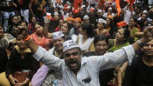Maratha community members shout slogans during a protest in Mumbai, Thursday, Aug. 9, 2018.(AP) Maratha community members shout slogans during a protest in Mumbai, Thursday, Aug. 9, 2018.(AP)