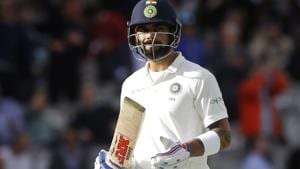 After rain washed out the first day’s play, the Virat Kohli-led Indian cricket team were dismissed for 107 on the second day of the Lord’s Test.(AP) After rain washed out the first day’s play, the Virat Kohli-led Indian cricket team were dismissed for 107 on the second day of the Lord’s Test.(AP)