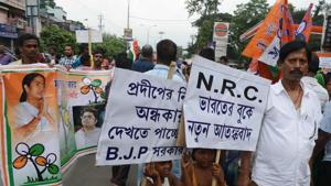Trinamool Congress supporters protest against the National Register of Citizens (NRC), in Siliguri on August 4, 2018.(AFP File Photo) Trinamool Congress supporters protest against the National Register of Citizens (NRC), in Siliguri on August 4, 2018.(AFP File Photo)