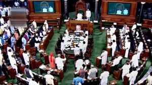 Members stand for the national anthem in the Lok Sabha on the last day of the Monsoon session of Parliament, in New Delhi.(PTI Photo) Members stand for the national anthem in the Lok Sabha on the last day of the Monsoon session of Parliament, in New Delhi.(PTI Photo)