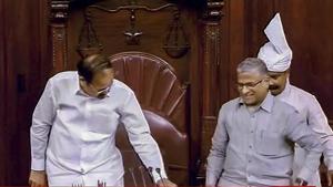 Rajya Sabha Chairperson M Venkaiah Naidu greets newly-elected RS Deputy Chairperson Harivansh Narayan Singh during the Monsoon session of Parliament, New Delhi, August 9(PTI) Rajya Sabha Chairperson M Venkaiah Naidu greets newly-elected RS Deputy Chairperson Harivansh Narayan Singh during the Monsoon session of Parliament, New Delhi, August 9(PTI)