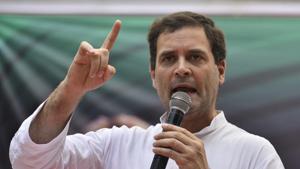 Congress president Rahul Gandhi addresses a crowd at Sansad Marg, in New Delhi.(Anushree Fadnavis/HT File Photo) Congress president Rahul Gandhi addresses a crowd at Sansad Marg, in New Delhi.(Anushree Fadnavis/HT File Photo)