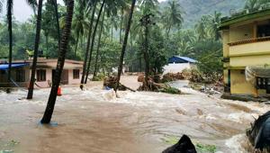 A view of a residential area following a flash flood, triggered by heavy rains, at Kodencheri in Kozhikode district of Kerala on Thursday, Aug 9, 2018.(PTI)