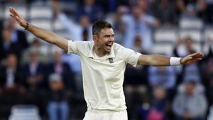 England's James Anderson celebrates after taking the wicket of India's Ishant Sharma for a duck on the second day of the second Test cricket match between England and India at Lord's Cricket Ground in London on August 10, 2018.(AFP) England's James Anderson celebrates after taking the wicket of India's Ishant Sharma for a duck on the second day of the second Test cricket match between England and India at Lord's Cricket Ground in London on August 10, 2018.(AFP)