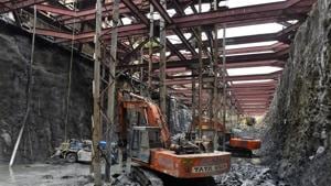 Metro-3 work in progress in south Mumbai.(HT FILE) Metro-3 work in progress in south Mumbai.(HT FILE)