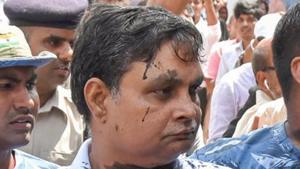 Main accused in the Muzaffarpur shelter home case Brajesh Thakur in Muzaffarpur on August 8.(PTI Photo) Main accused in the Muzaffarpur shelter home case Brajesh Thakur in Muzaffarpur on August 8.(PTI Photo)