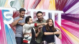 Maneesh Sharma, director Sharat Katariya, actors Varun Dhawan and Anushka Sharma at the trailer launch of their upcoming film Sui Dhaaga - Made In India.(IANS) Maneesh Sharma, director Sharat Katariya, actors Varun Dhawan and Anushka Sharma at the trailer launch of their upcoming film Sui Dhaaga - Made In India.(IANS)