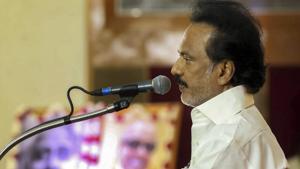 Dravida Munnetra Kazhagam working president MK Stalin speaks during a condolence meeting for the M Karunanidh at Anna Arivalayam in Chennai.(PTI Photo) Dravida Munnetra Kazhagam working president MK Stalin speaks during a condolence meeting for the M Karunanidh at Anna Arivalayam in Chennai.(PTI Photo)